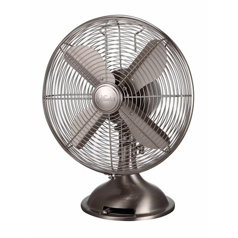 Retro 12 in. 3 Speed Oscillating Table Fan with All-Metal Construction in Brushed Nickel